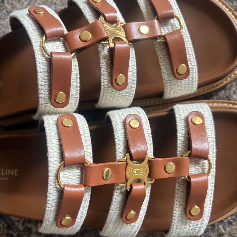 AUTHENTIC Celine Tippi Slide in Canvas and Calfskin - Picture 3 of 6